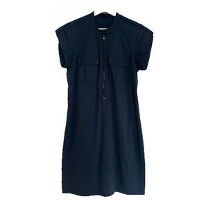 Kenneth Cole Navy Cotton Blend Short Sleeve Office Half Zip Career Dress Size S